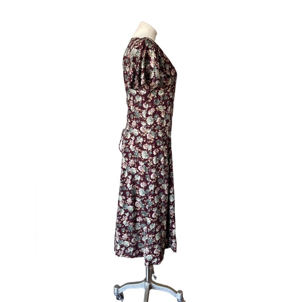Vintage 90s Floral Flutter sleeve Dress Button-Up Front Maxi, Cotton Blend small - Picture 6 of 8